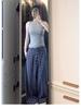 Women's High-Waist Blue Plaid Wide-Leg Trousers – Early Autumn 2024 Collection