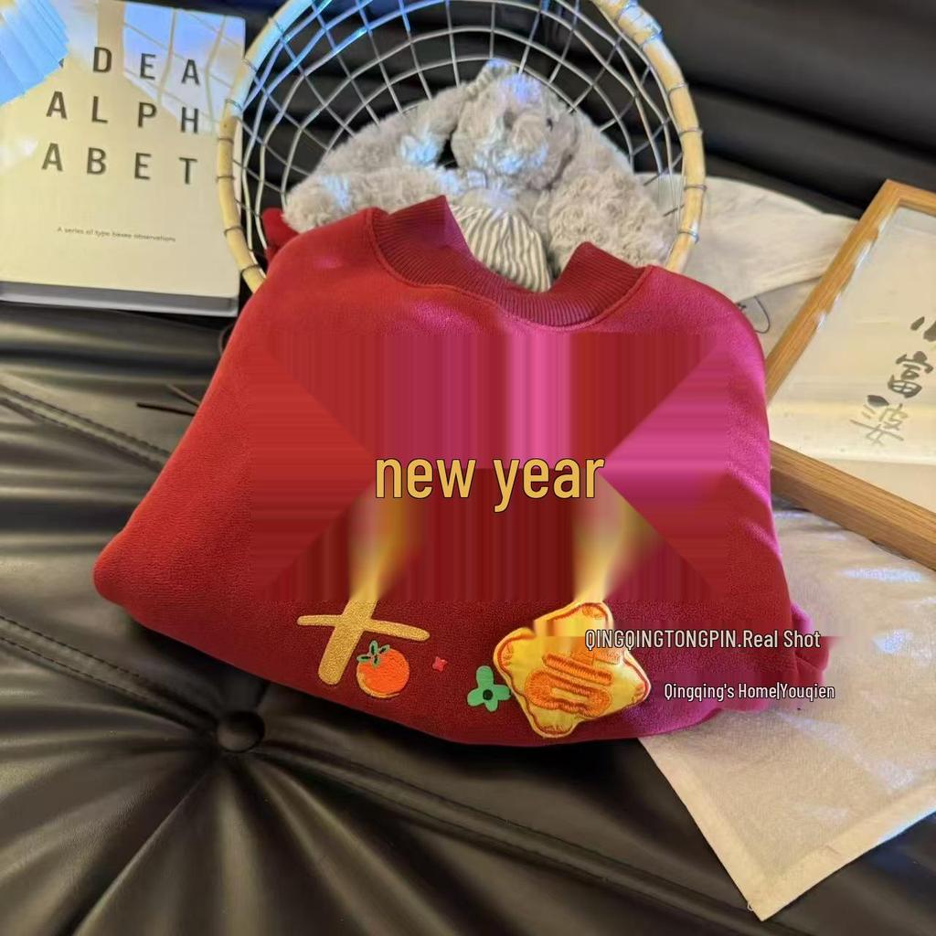 Winter Fleece-Lined Baby New Year Robe, Half-High Collar Sweatshirt for Boys and Girls