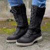 Mid Length Women's Boot Autumn 2024 Belt Buckle Round Toe Antislip Shoes Knitted Comfort Fashion Boots New Casual Ladies Shoe