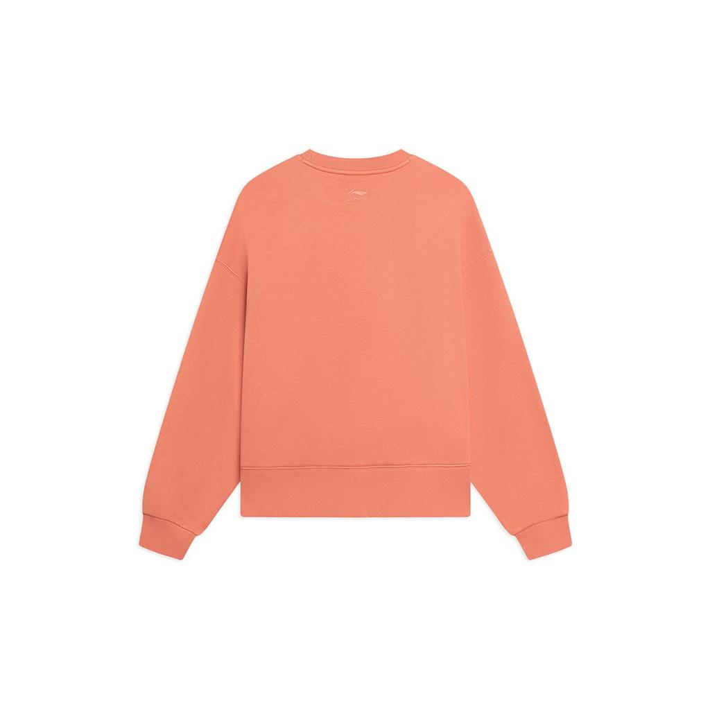 Li-Ning Сплошной цвет с вышивкой логотипа, теплая флисовая толстовка с длинными рукавами и круглым вырезом, женские топы, песочно-оранжевый AWDSF70-3