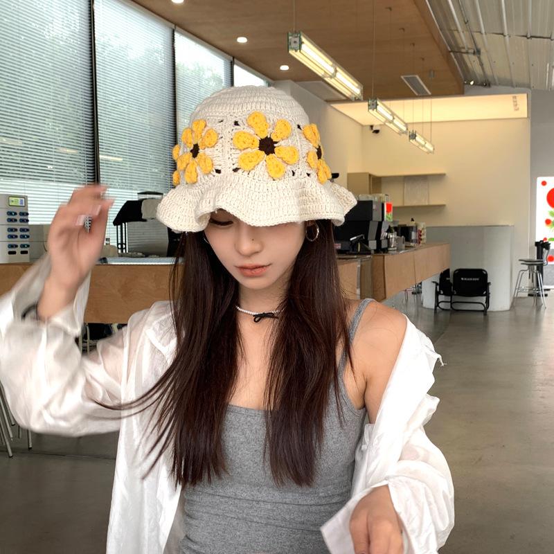 Весенне-осенняя нишевая красочная шапка бини с ажурной вязкой, женская шляпа рыбака с широкими полями, подчеркивающая лицо, маленькая шляпа-панама от солнца