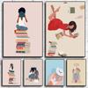Minimalist Book Lover Girl Reading Beige Colors Nordic Poster Canvas Painting Wall Art Pictures Home Room Decor