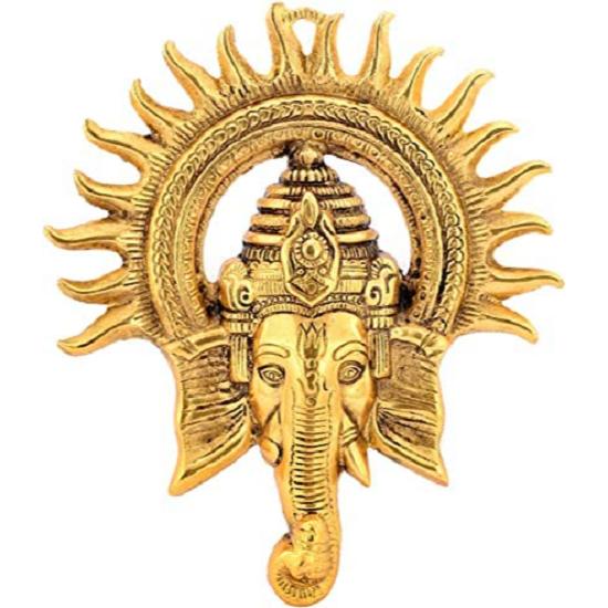 Metal Ganesha Idol for Home Decor with Surya Chakra - Ganeshji Ganpati Decoration Items Wall Hangings Lucky Fengshui - Decorative Gifts