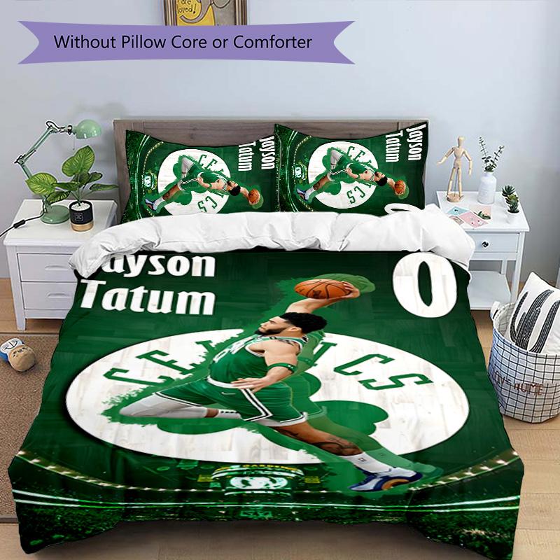 3pcs Boston Celtics Design Cover Set - HD Printed Bedding with 1 Cover and 2 Pillowcases - Perfect for Home and Dorm Decor