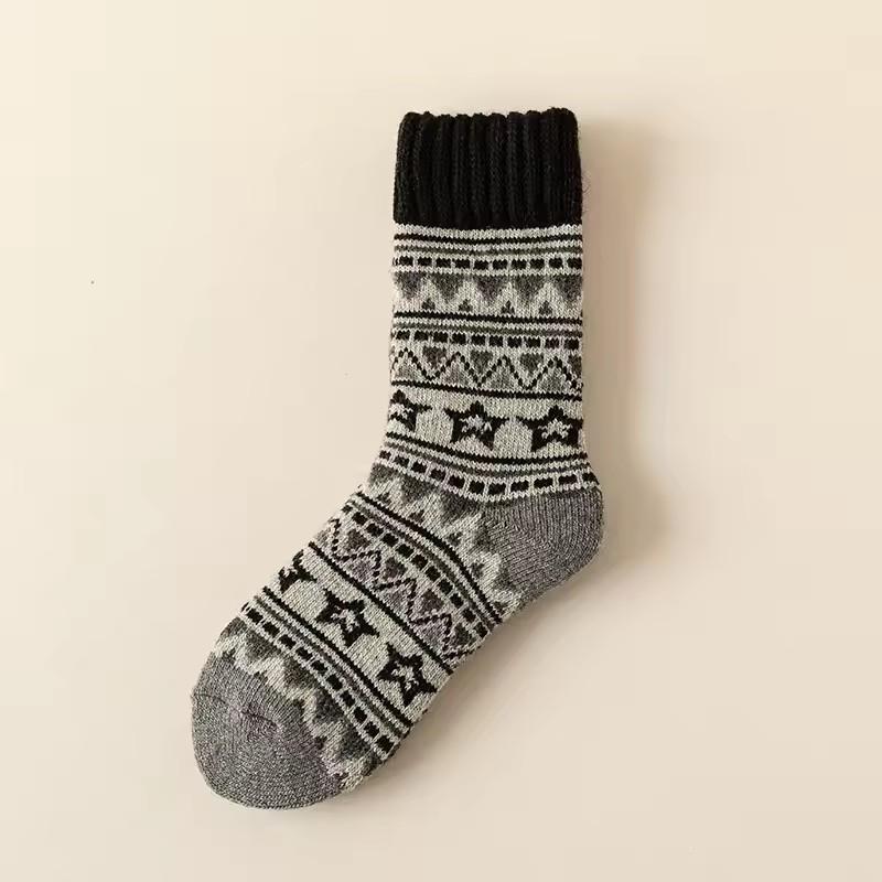 Winter Wool Socks Thickened Socks Retro Ethnic Style Couple Style Warm Mid-Calf Terry Socks