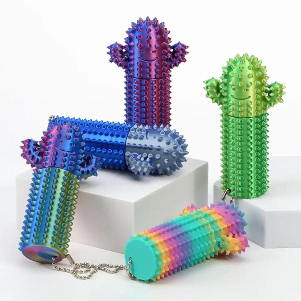 Solid Structure Cactus Keychain Spiky Surface Desktop Ornament Stress Relief Toy Office Desk Use