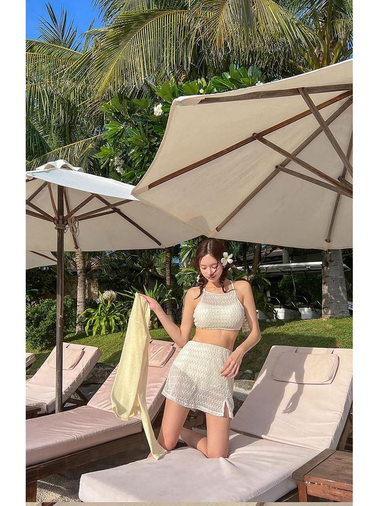 Женский сексуальный кружевной купальник бикини халтер с юбкой - Раздельный купальник в корейском стиле