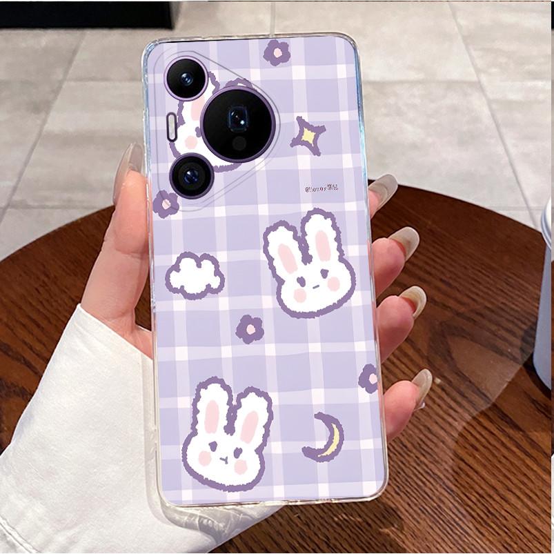 Задняя крышка для Huawei Pura70 Pura 70 Pro Plus Чехол Роскошный Милый Любовь Кролик Забавный Рисунок Прозрачный Мягкий Тонкий ТПУ Силиконовый Чехол для Телефона