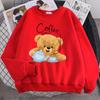 Street Casual Womens Sweatshirt Coffee Break Teddy Bear Making Coffee Print Hoodies Loose Soft Pullovers Crewneck Clothes
