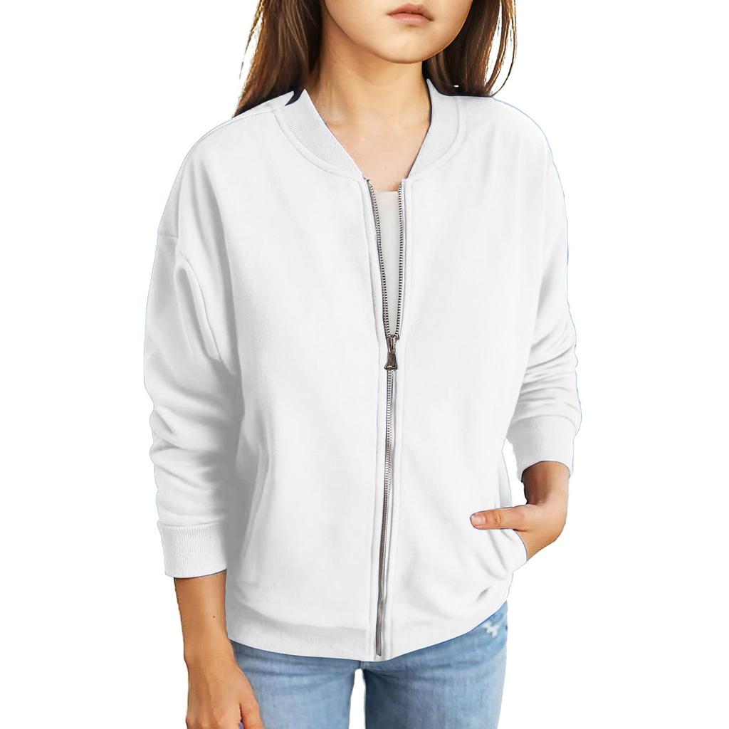 Куртки на молнии для девочек, детские осенние толстовки с длинными рукавами, верхняя одежда с карманами 5-15 лет