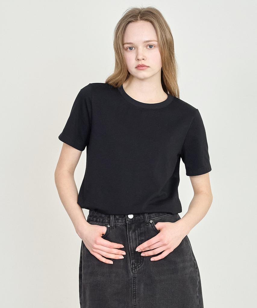 BASIC HOUSE Women'S Stretch Round Neck Regular Fit Short Sleeve T-Shirt Black