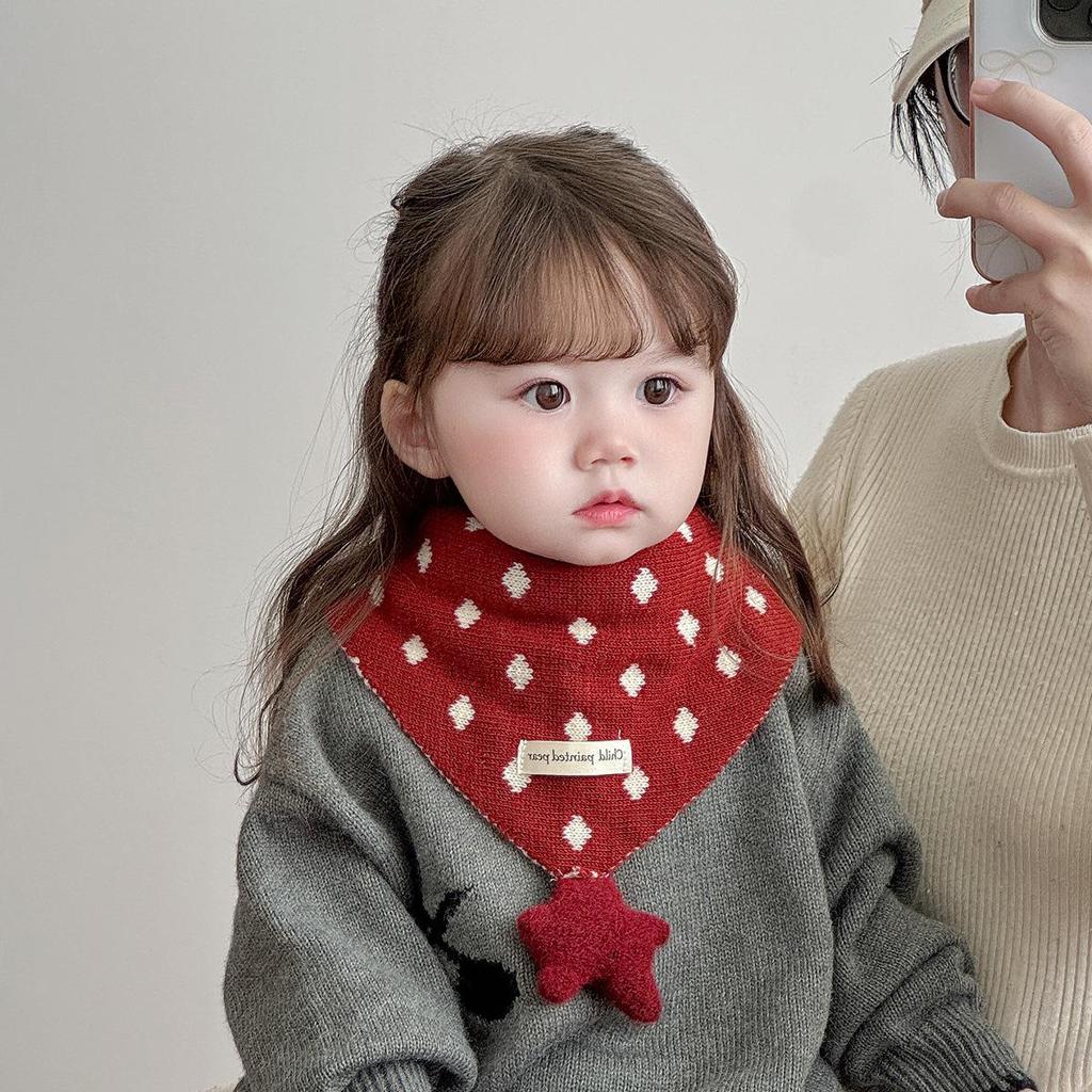 Korean Style Polka Dot Wool Knit Winter Baby Scarf for Boys and Girls - Thick Warm Triangle Neck Protector