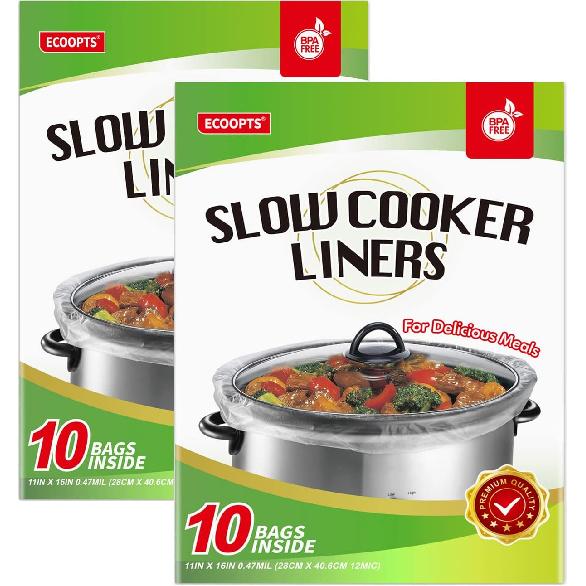 ECOOPTS Slow Cooker Liners Disposable Cooking Bags Small Size Pot Liners Fit 1QT to 3QT Suitable for Oval & Round Pot (10)