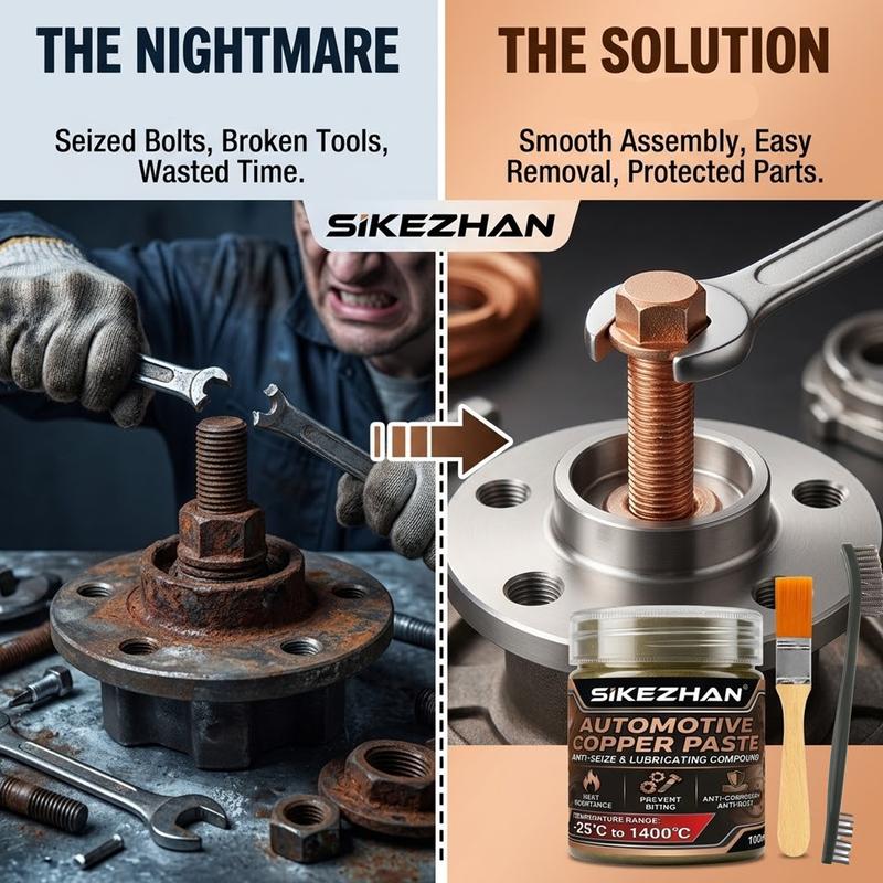 High Temperature 1400°C Copper Anti-Seize Grease Lubricant for Auto Brake Exhaust Spark Plug Bolt with Applicator Brushes Repair