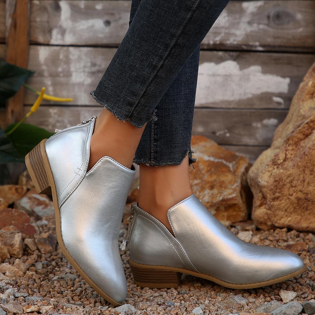 Fashion Women British Style Solid Color Low Top Flats Zipper Backstrap Thick Heel Thin Style for All Seasons Size 36-43 Shoes for Women