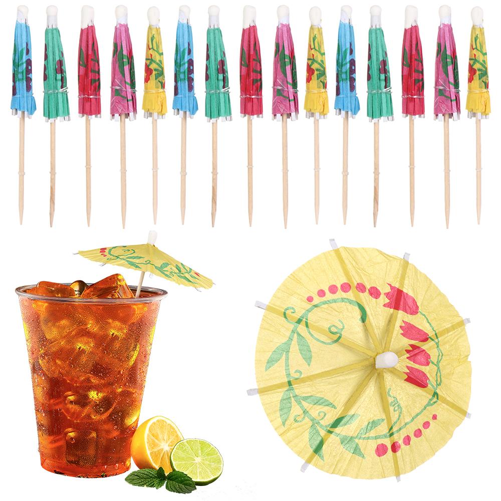 20pcs Handle Bar Cocktail Decor Mixed Color Mini Umbrella Toothpicks Parasol Snack Cocktail