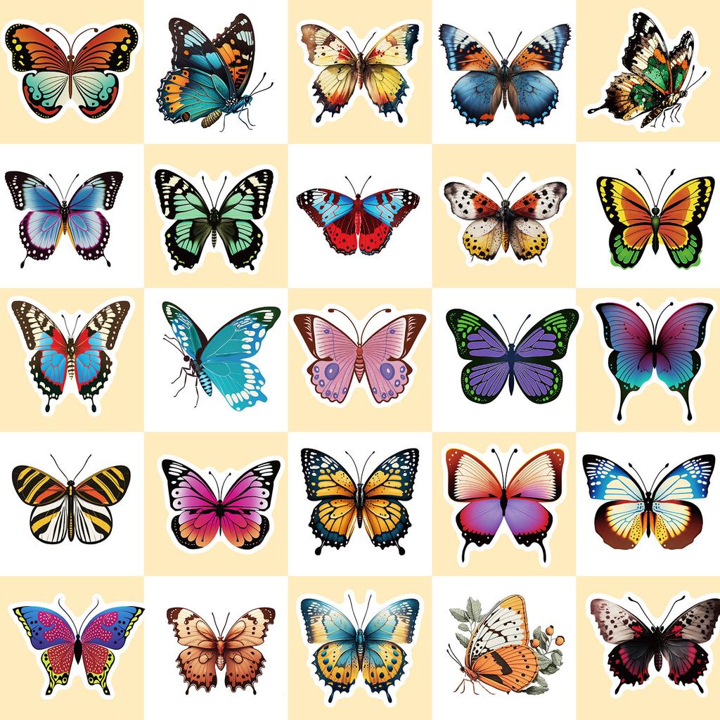 50 Наклеек с бабочками Горячие мультяшные Цветные цветы Бабочки Граффити Наклейки Блокнот Скейтборд Наклейки для стакана с водой