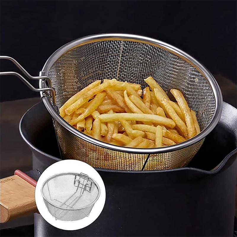 French Fries Basket Stainless Steel Fry Baskets With Handle Deep Fryer Strainer Blanching Basket Deep Fryer Skimmer