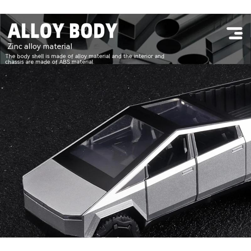Игрушечные грузовики TESLA в масштабе 1/32 для мальчиков, модель пикапа Cybertruck, литые металлические игрушечные машинки со звуком и светом для детей в возрасте 3 лет