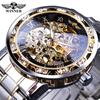 Winner Fashion Diamond Dial мужские механические часы скелетон часы черное золото ретро светящийся указатель PU ремень сетчатый ремень стальной ремень