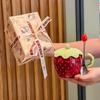Girl's Heart Cute Strawberry Ceramic Cup Couple Mug with Lid for Girlfriend Birthday Gift Souvenir Gift Box