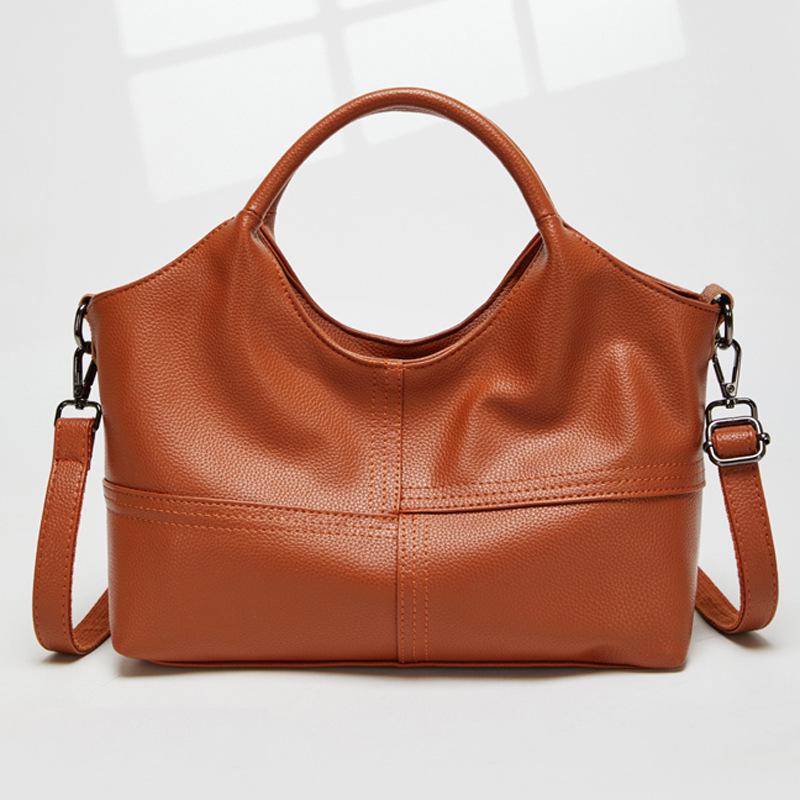 2025 Women's Soft Leather Shoulder Bag: Large Capacity, Fashionable Stitch Design, Perfect for Moms