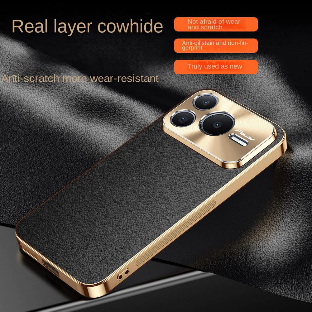 First Layer of Cowhide Lychee Texture Electroplated Frame Case For Honor Power 2 honor Win GT Pro Slim Protect Cover