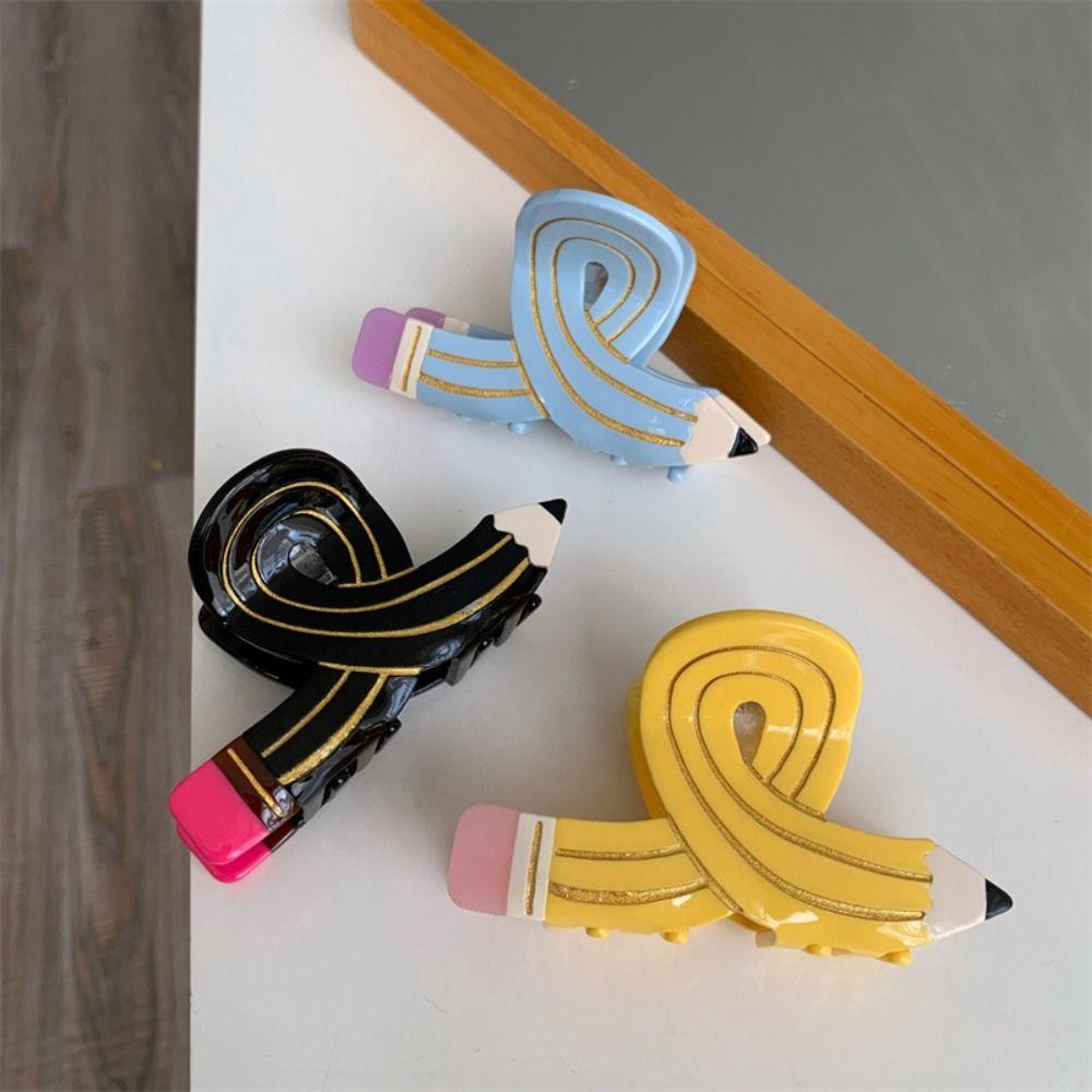 Y2k Pencil Shape Hair Claw Cross Pen Shark Clip Creative Acetate Claw Clip Girls