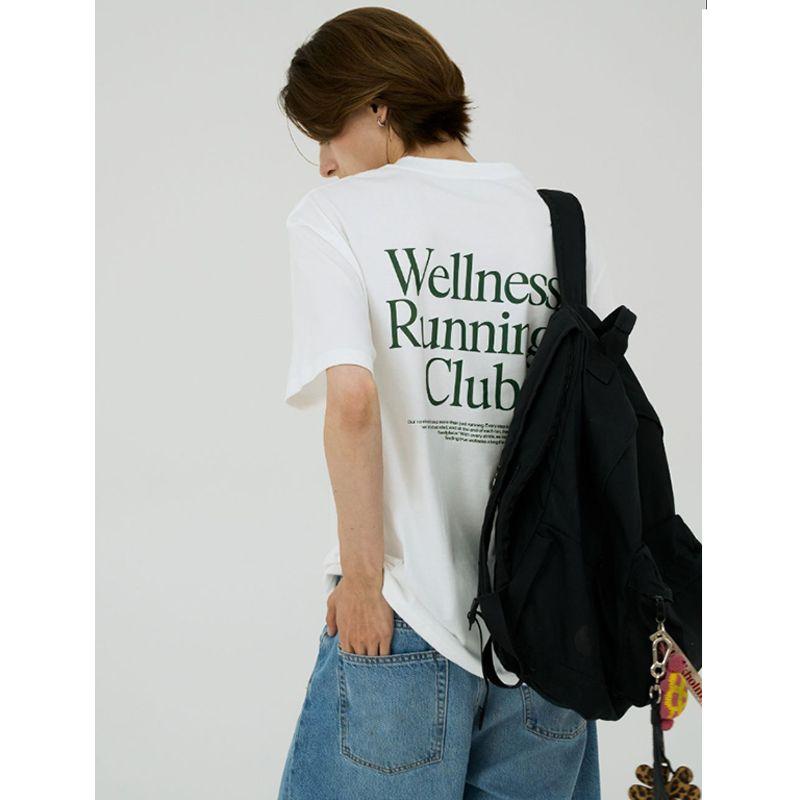 Wellness Running Club American Vintage Simple Letters Print Pure Cotton Short Sleeve T-shirt Women