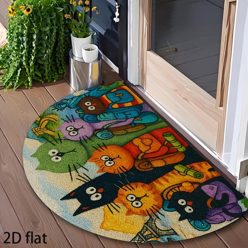 American Style Semi-Circular Cat Crystal Velvet Doormat - Durable, Stain & Wear Resistant, Decorative Floor Mat