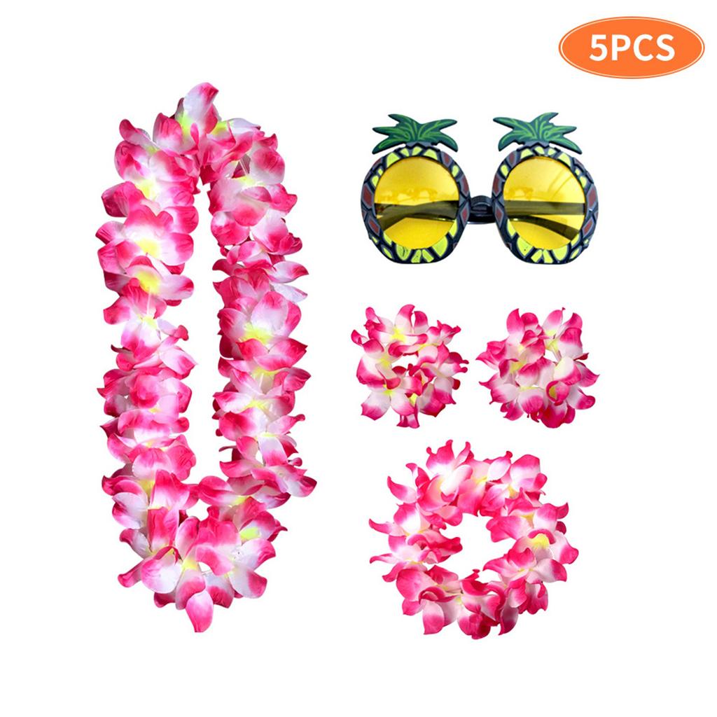 Hawaiian Flower Garland Set with Pineapple Glasses and Wristbands for Festival Party Costume Decoration Accessories
