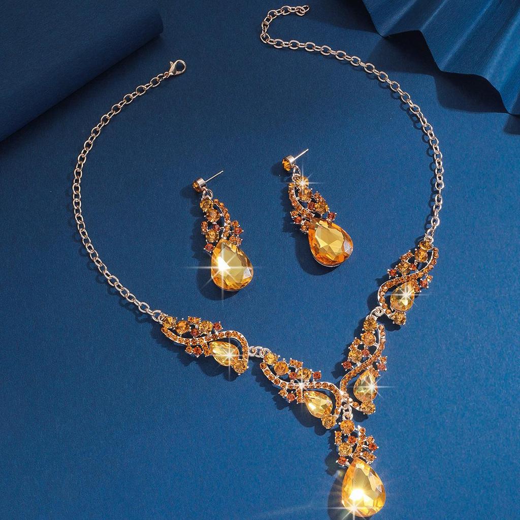 Alloy Rhinestone Necklace and Earrings Set for Women - Wedding Jewelry