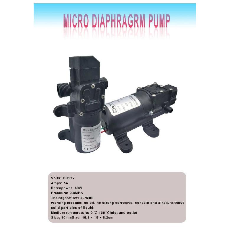 DC 12V 60W 120PSI 5L/Min High Pressure Diaphragm Water Pump Micro Electric Water Pump Self Priming Pump Water Sprayer Car Wash