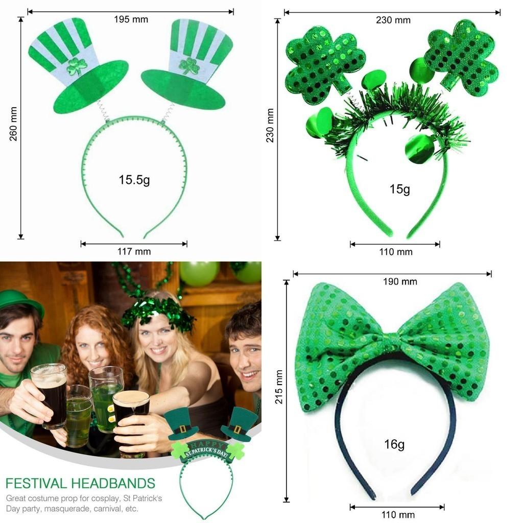 St. Patrick's Day Green Clover Hair Band Elf Hat Headband Set