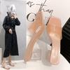 Летние прозрачные хрустальные шлепанцы женские на толстом каблуке с квадратным носком на одной лямке уличные