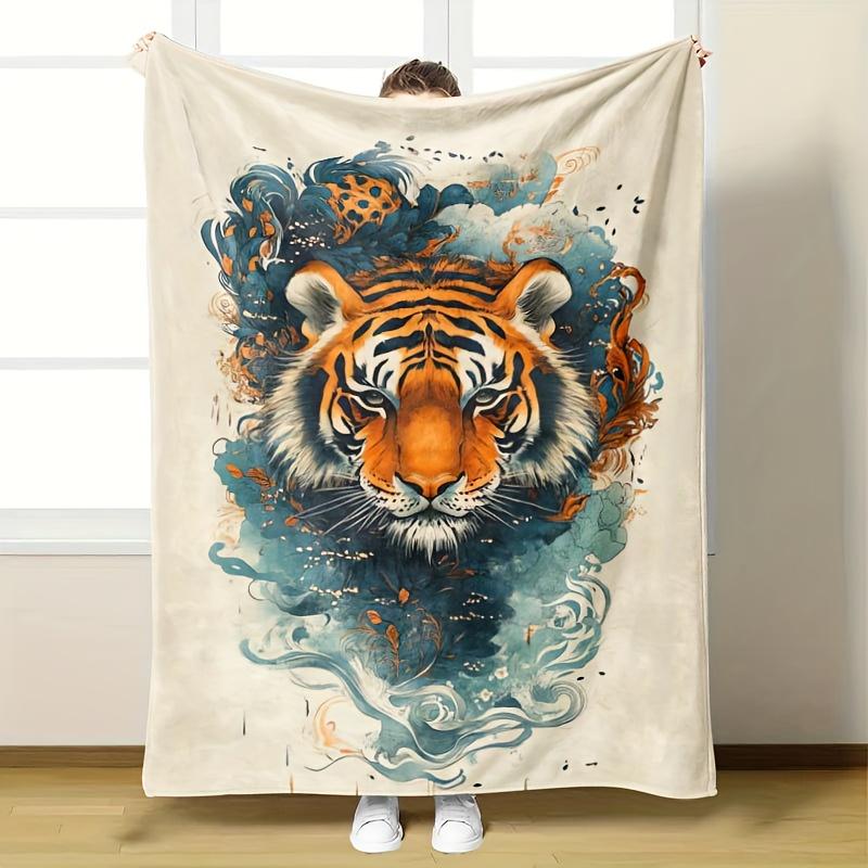 Smoke Tiger Design Pattern Flannel printed blanket suitable for all seasons suitable for living room office sofa and travel