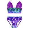 Детские купальники, топы с рюшами на бретелях, купальный костюм с принтом, комплект бикини из двух предметов для маленькой девочки