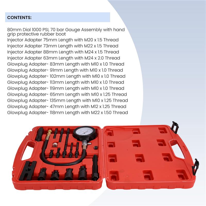 TU-15B Pressure Gauge Engine Compression Tester Set Kit Cylinder Test Gauge
