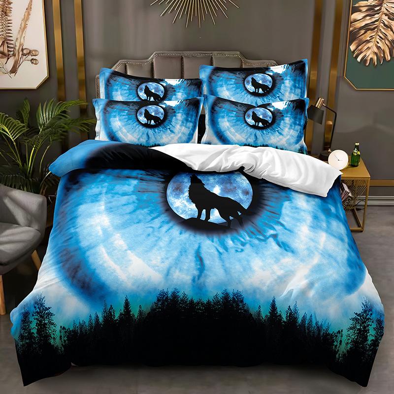Комплект постельного белья с 3D животными для мальчиков и подростков, мягкий пуховый пододеяльник AU140 * 210, полноразмерное покрывало, одинарное/двойное пододеяльник с принтом волка