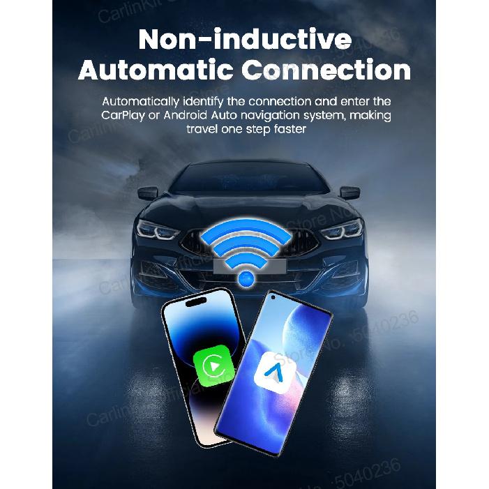 Мини-адаптер CarlinKit Mini Ultra 3 для беспроводного Android Auto и CarPlay, WiFi 2,4 ГГц и 5 ГГц, BLE, Автоматическое подключение, Обновление OTA, Мини-смарт-бокс для автомобиля