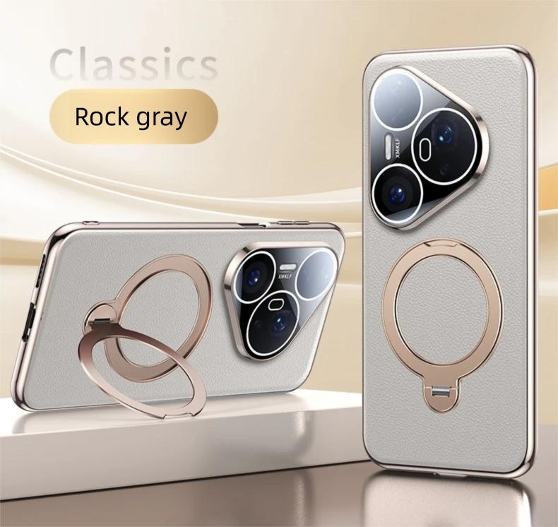 Премиальная магнитная обложка-подставка из веганской кожи для Huawei Pura 70 Ultra / 80 Pro+ Case 360° вращающийся металлический кронштейн гальванизированная рамка