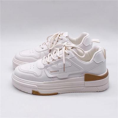 Летняя новинка, повседневная спортивная женская обувь для скейтбординга с толстой подошвой и шнуровкой, кожаная поверхность для студентов, круглый носок