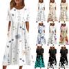 Women's Boho Floral Flowy A Line Midi Dress Casual Loose Summer Short Sleeve Beach Vacation Dresses With Pockets