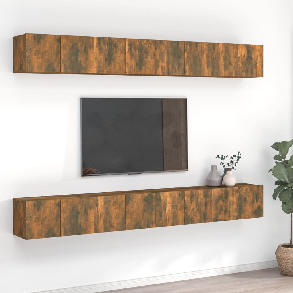 8 piece TV cabinet set smoked oak finish 60 x 30 x 30 cm engineered wood