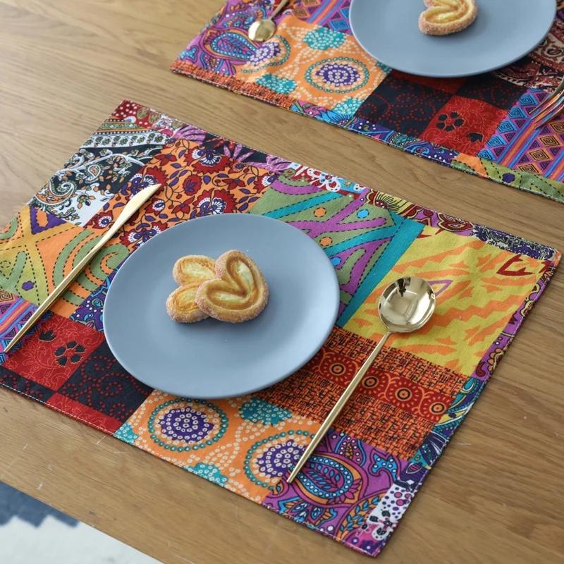 American Bohemian Style Placemats Thick Table Mats Insulation Pads Cotton Linen Anti-Scalding Tablecloths 32x45cm Tableware Mats