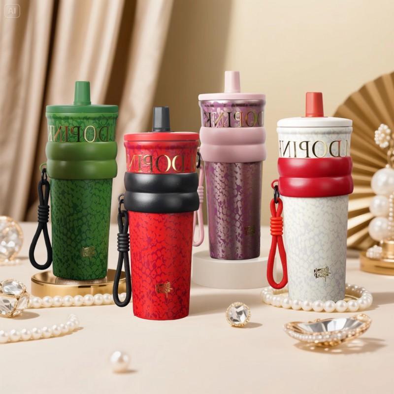 Stylish 710ml Stainless Steel Vacuum Insulated Tumbler With Straw Lid Men Leakproof Travel Cup