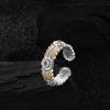 Elegant Korean Vintage Style Adjustable Open Copper Ring With Sparkling Zirconia Women For