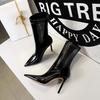 Fashion 2025 Shiny Patent Leather Mid-Calf Boots Women Pointed Sexy Black Party Boots Warm Stretch High Heels Ladies Botas Mujer Autumn