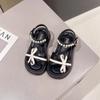 Summer Girls Sandals Sweet Pearl Bowtie Children Princess Open-toe Sandals Fashion Versatile Kids School Thick Bottom Sandals