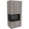Modular Fireplace KRATKI FLOKI BOX Left 8 kW Ø 160 Quartz Sinter NATURALI PIETRA DI SAVOIA GRIGIA BOCCIARDATA Black Thermotec